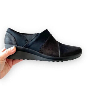 Clarks Cloudsteppers Black‎ Fabric Wedges Women’s Size 8.5 Ortho Cushioned Comfy